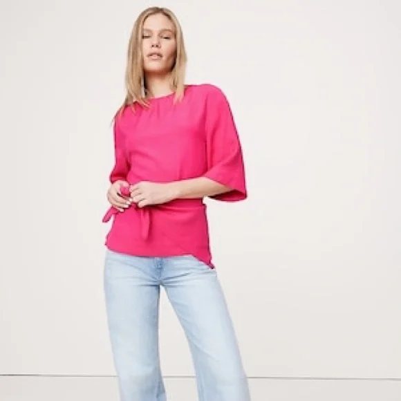 BANANA REPUBLIC VISCOSE-LINEN DUPIONI TIE-WAIST TOP - Picture 6 of 11